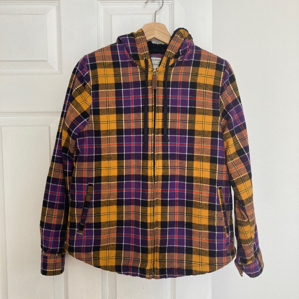 NWOT L.L.Bean Women's Scotch Plaid Flannel Sherpa-Lined Zip Hoodie